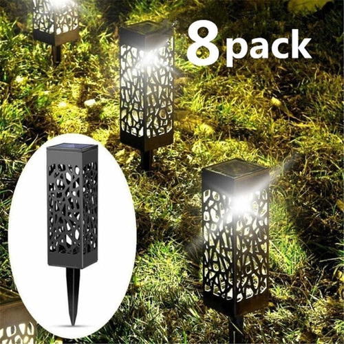 Pack 8 Foco Led Solar Estaca Jardín Tallado/ Luz Blanca