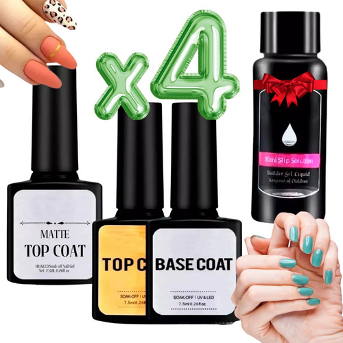 Kit Base Coat+top Coat+top Matte Para Esmalte Semipermanente