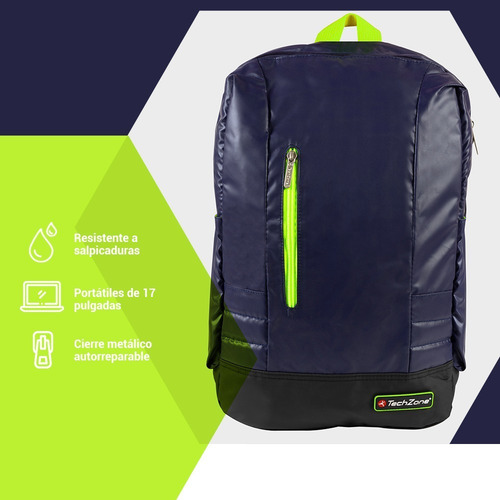 Techzone Backpack Para Laptop 15.6 Contra Agua Color Azul marino