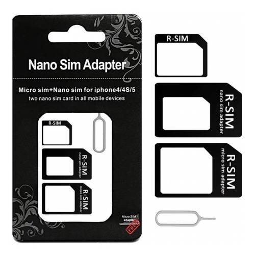 Imagen 2 de 3 de Adaptador Chip Sim A Micro Sim Y Nano Sim + Aguja Extractora