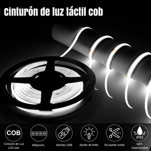 Tira De Luces Flexible Cob 5m Interior 1600 Led Enchufe Luz Blanco Frío