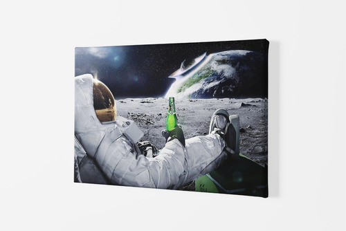 Astronauta Con Cerveza - Cuadro Canvas Con Bastidor 90x60cm