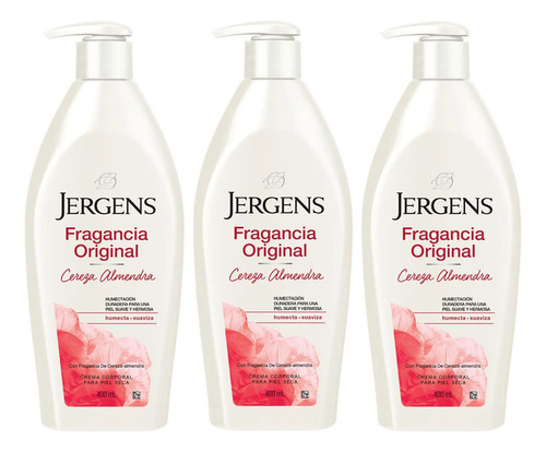 3 Crema Corporal Jergens Fragancia Original Humectante 400ml Cereza Almendra