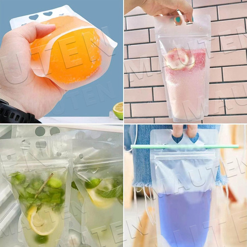 100 Bolsas Y Pajitas De Bebida Reutilizables Translúcidas