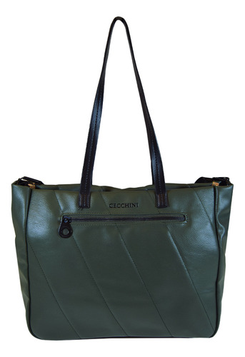 Cartera Shopper Cecchini Simil Cuero Cómoda Moda Color Verde 67.c2653.2