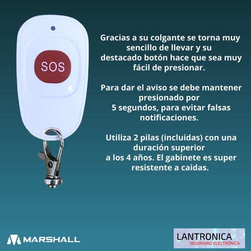 Imagen 3 de 8 de Pulsador Sos Inalambrico De Emergencia Médica Marshall