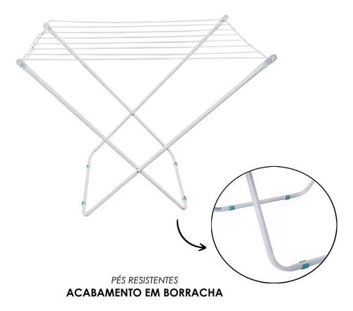 Varal Chão Portátil Reforçado Dobrável Branco Aço
