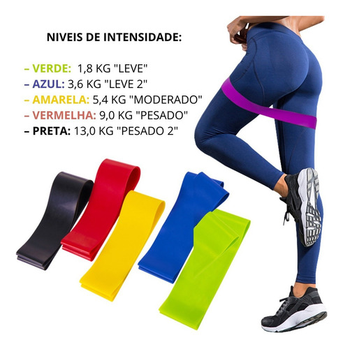 Kit 5 Faixa Elastica Treino Ginastica Pilates E Fisioterapia