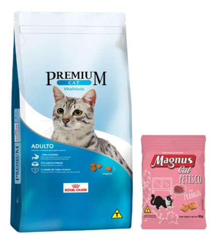 Cat Premium Gato Adulto Vitalidade 10,1kg+petisco Magnus 40g