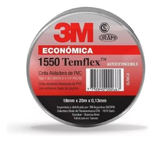 Cinta Aisladora 3m 1550 20mt Temflex Negro Por Pack De 10