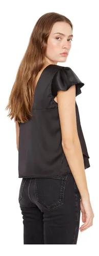Polera Sara Manga Corta Satin Negra Jacinta Tienda