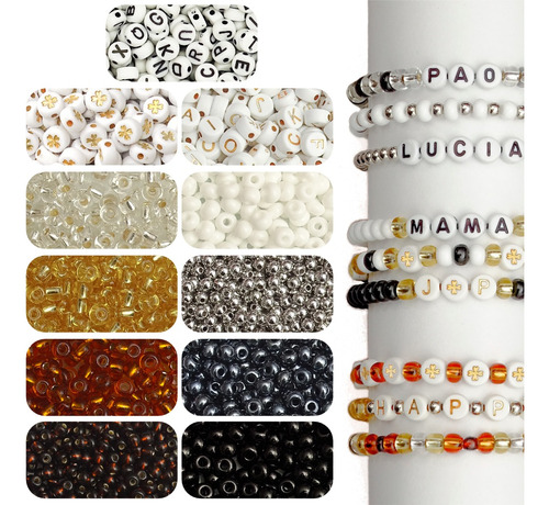 Kit Para Hacer Manillas Pulseras Letras Acrílico 11 Colores