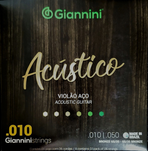 Jogo Cordas Violão Aço - Acústico - Giannini .010 Geswam