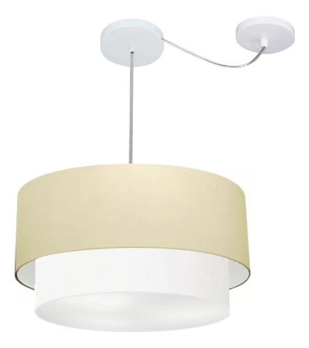 Pendente Cilindrico Com Desvio Vivare Md-4366 Cupula 50x40cm Cor Algodão Crú / Branco 110v/220v