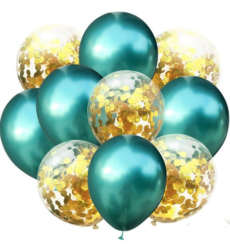 10 Globos Chrome Y Confeti 12 Pul 5c/u Cromados Elige Color Color Verde/dorado