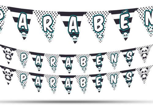 Faixa Bandeirola Parabéns Papel Cartonado Decoração Panda Cor Branco