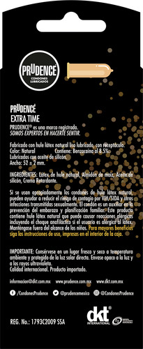 10 Condones Lubricados Prudence Extra Time Con Retardante