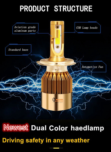 1 Bombillo Luz Led H4 5000lm Doble Color Moto/carro Bicolor