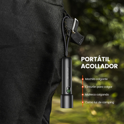 Philips Linterna Tactica Linternas Potentes Led Recargable Impermeable 110lm 3w Negro Sfl-1235