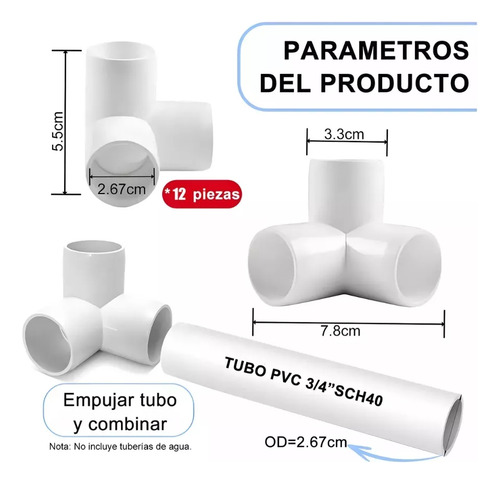 Codo Angular De 3 Vías, 12 Piezas, En Pvc Hidráulico Schedul