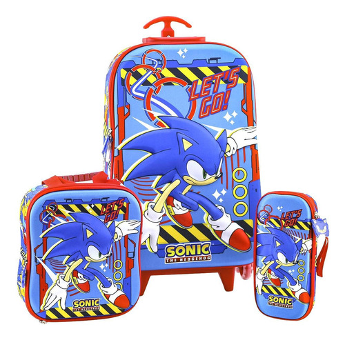  Set Maleta Eva 3d Full Sonic Tamaño Oficio Scool