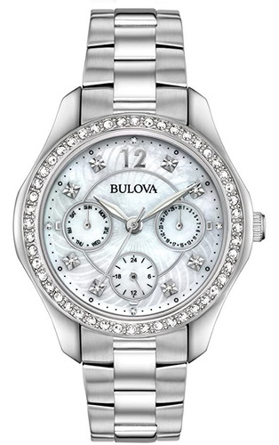 Reloj Bulova Crystal Original Para Dama 96n111 Time Square Color de la correa Plateado Color del fondo Plateado