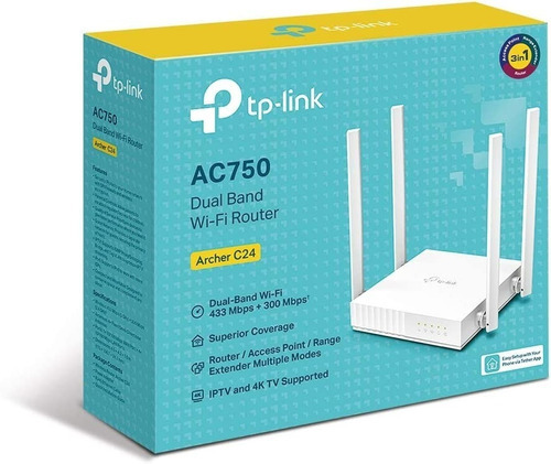 Imagen 2 de 2 de Tp-link Router Wifi Doble Banda 4 Antenas Ac750 Archer C24 Color Blanco