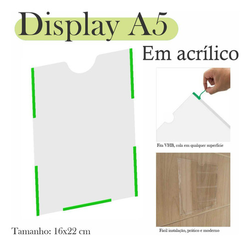 10 Display Parede Quadro Avisos Porta Folha A5 Acrílico Vert