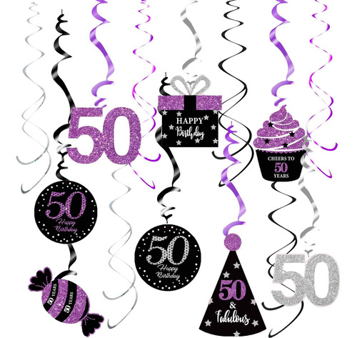 Decoracion Cumpleaño Numero 50 Para Mujer Color Morado Negro