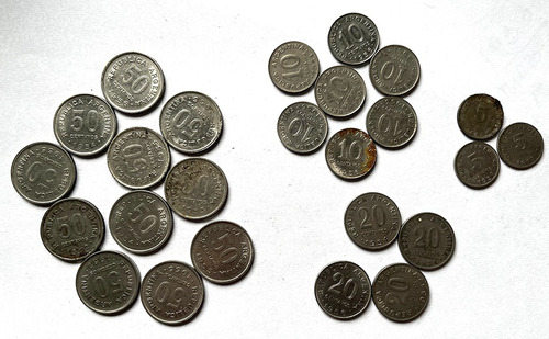 Lote 25 Monedas De 5,10,20,50 Cvos- Argentina- 1951 Al 56