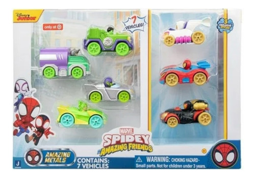 Marvel Spidey Amazing Friends 7 Vehículos Metal Exclusivos Color Agua