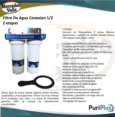 Imagen 2 de 5 de Filtro Purificador Agua Conexión 1/2 2 Etapas Filtración