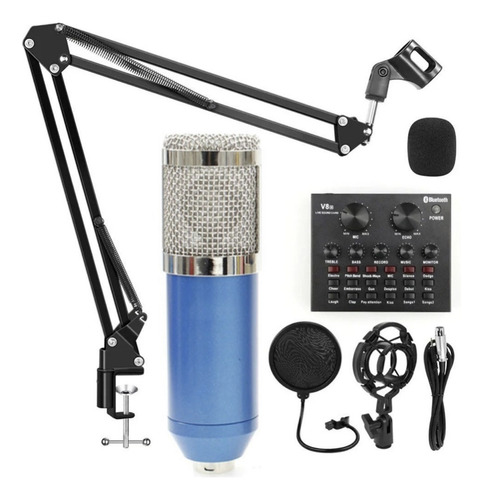 Microfono Condensador Con Soporte Brazo Tarjeta Sonido V8 G3