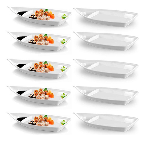 Kit 10 Barca Açai Sushi Sashimi 40 Cm Em Melamina Branca