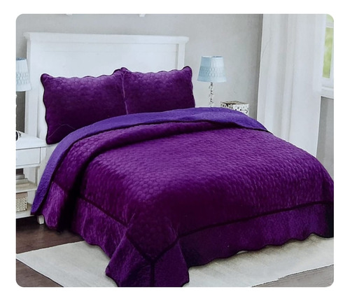 Cubre Cama Delgado Tela Sherpa Y Polar Morado Tamaño 2plaza