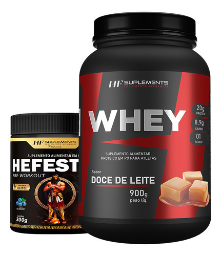 Whey Protein Doce De Leite 900g + Pré Treino Blueberry