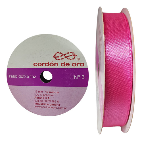 Cinta De Raso Doble Faz N°3 (15mm) X Rollo De 10mts Fucsia Cordón De Oro