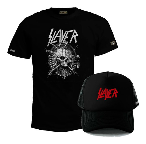 Pack Camiseta Más Gorra Slayer Craneo Logo Metal Rock
