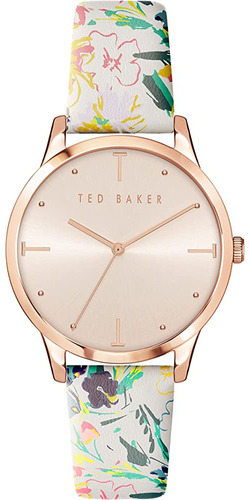 Ted Baker Poppiey White Flowered Motif Leather Strap Watch (