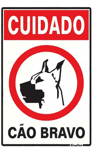 Placa Cuidado Cão Bravo Sinalize Cor Vermelho Cachorro