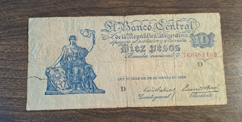 Argentina Bottero N 1883 10 Pesos Mn Año 1941. Usado !!!