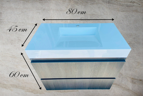 Mueble De Baño Flotante 2 Cajones Lavabo 80cm Tocador Ebano