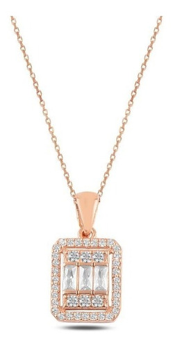 Collar Plata 925, Rectangular Baguette Zircon Estambuljoya Color Rosa