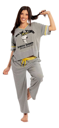 Pijama Snoopy Para Mujer Blusa Y Pantalon Original Gris