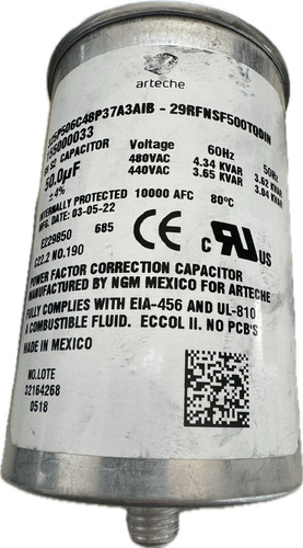 Capacitor Arteche 50 Uf 480 / 440v 60 Hz 4.34/3.65 Kvar