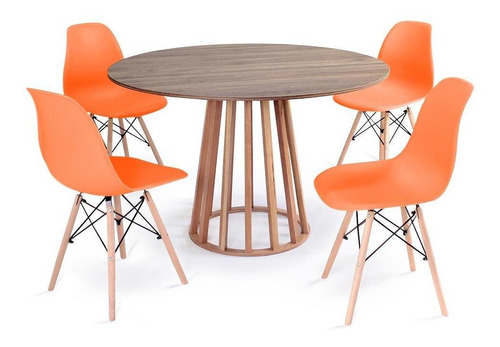 Mesa De Jantar Talia Natural 120cm + 4 Cadeiras Eames Eiffel Cor Laranja