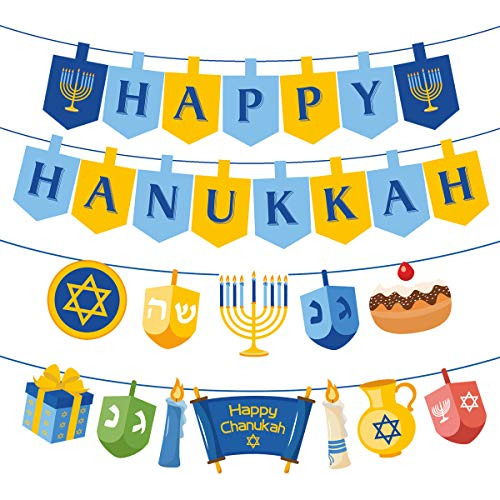 Decoraciones Felices De Hanukkah, Banderas De Papel Fie...