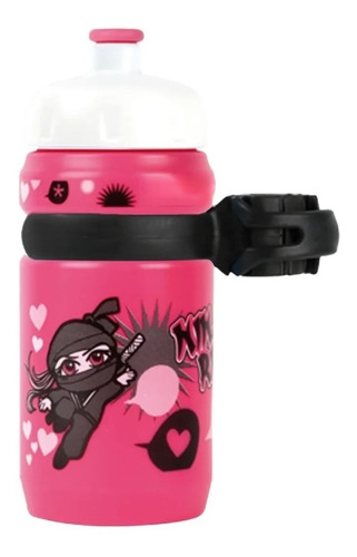 Garrafa Caramanhola 350ml Ninja Rider Rosa Com Suporte Zefal