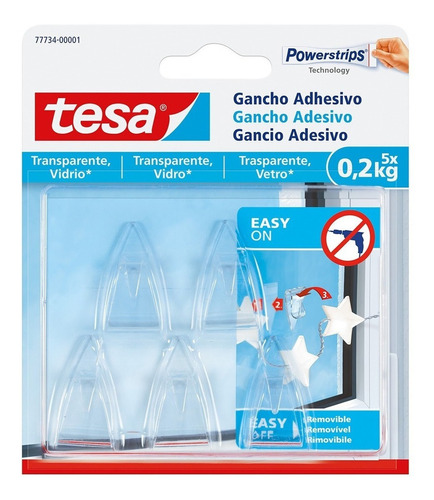 Adhesivo Ganchos Tesa Deco Transparente 2kg X5und