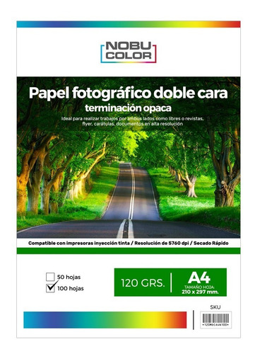Papel Foto Matte Doble Cara Nobucolor A4 120 Gr. 100 Hojas